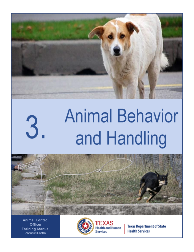 After redesign: cover page of Animal Control Officer Training Manual, Module 3 Animal Behavior and Handling, with photos of dogs and modern layout.