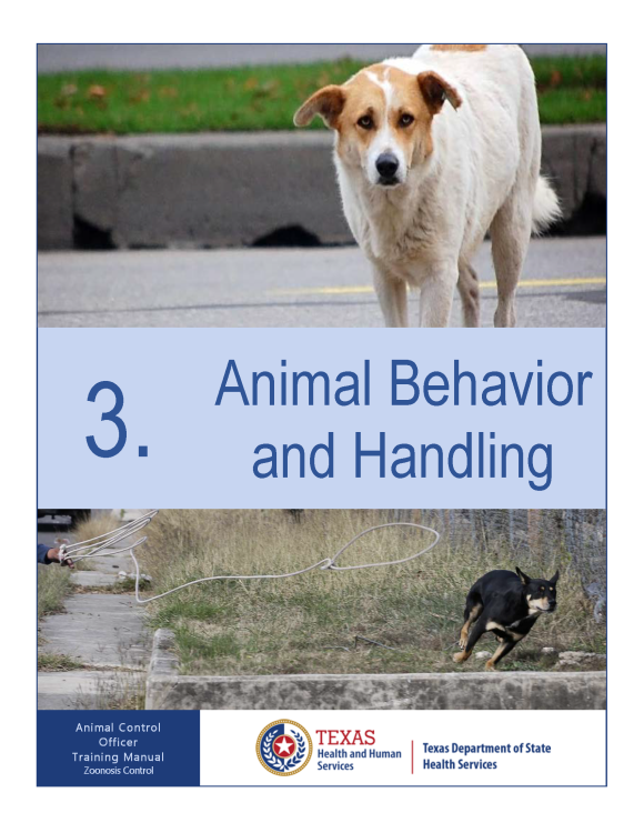 After redesign: cover page of Animal Control Officer Training Manual, Module 3 Animal Behavior and Handling, with photos of dogs and modern layout.