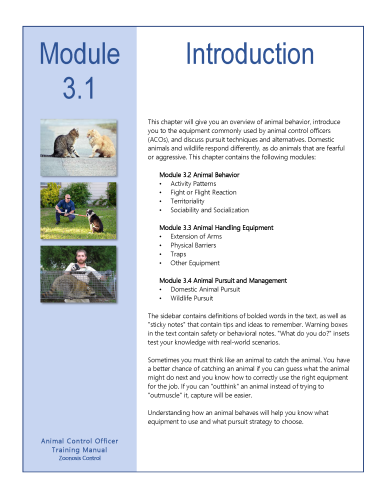 After redesign: training manual Module 3.1 Introduction page with sidebar images and organized text layout.