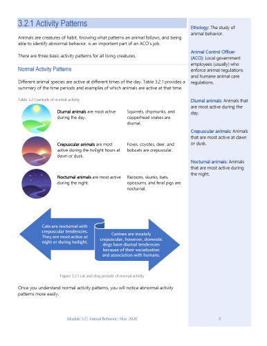 After redesign: training manual page explaining animal activity patterns with icons, definitions, and graphics.