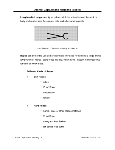 Before redesign: training manual page describing long handled tongs and ropes with simple black-and-white image.