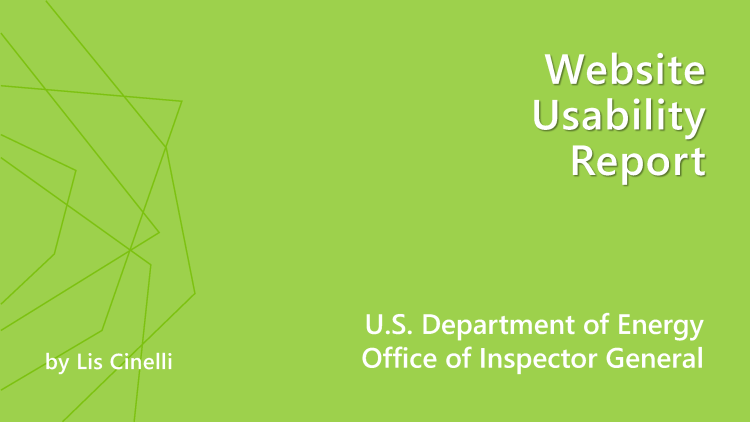 Cover page of Website Usability Report for U.S. Department of Energy Office of Inspector General, by Lis Cinelli.