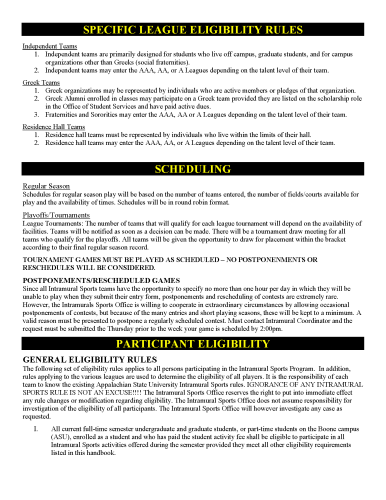 Interior page before redesign: Text-only page with headings Specific League Eligibility Rules and Scheduling.